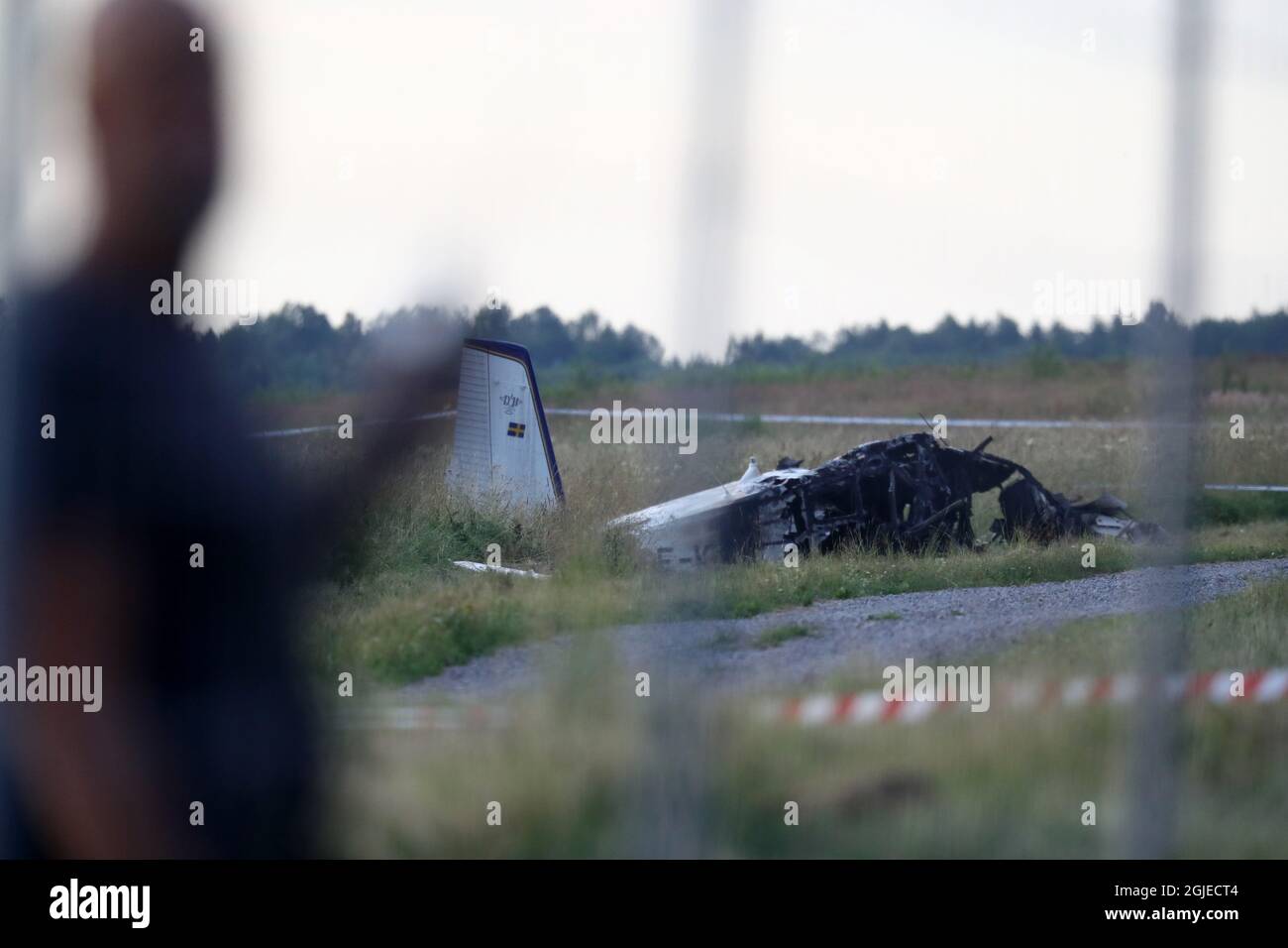 A smal airkraft has crashed at Orebro Airport in Sweden July 8 2021. The airplane was used by the local parachute club with nine people on board. According to the police several people have died in the plane crash Photo: Jeppe Gustafsson/TT Kod 71500  Stock Photo