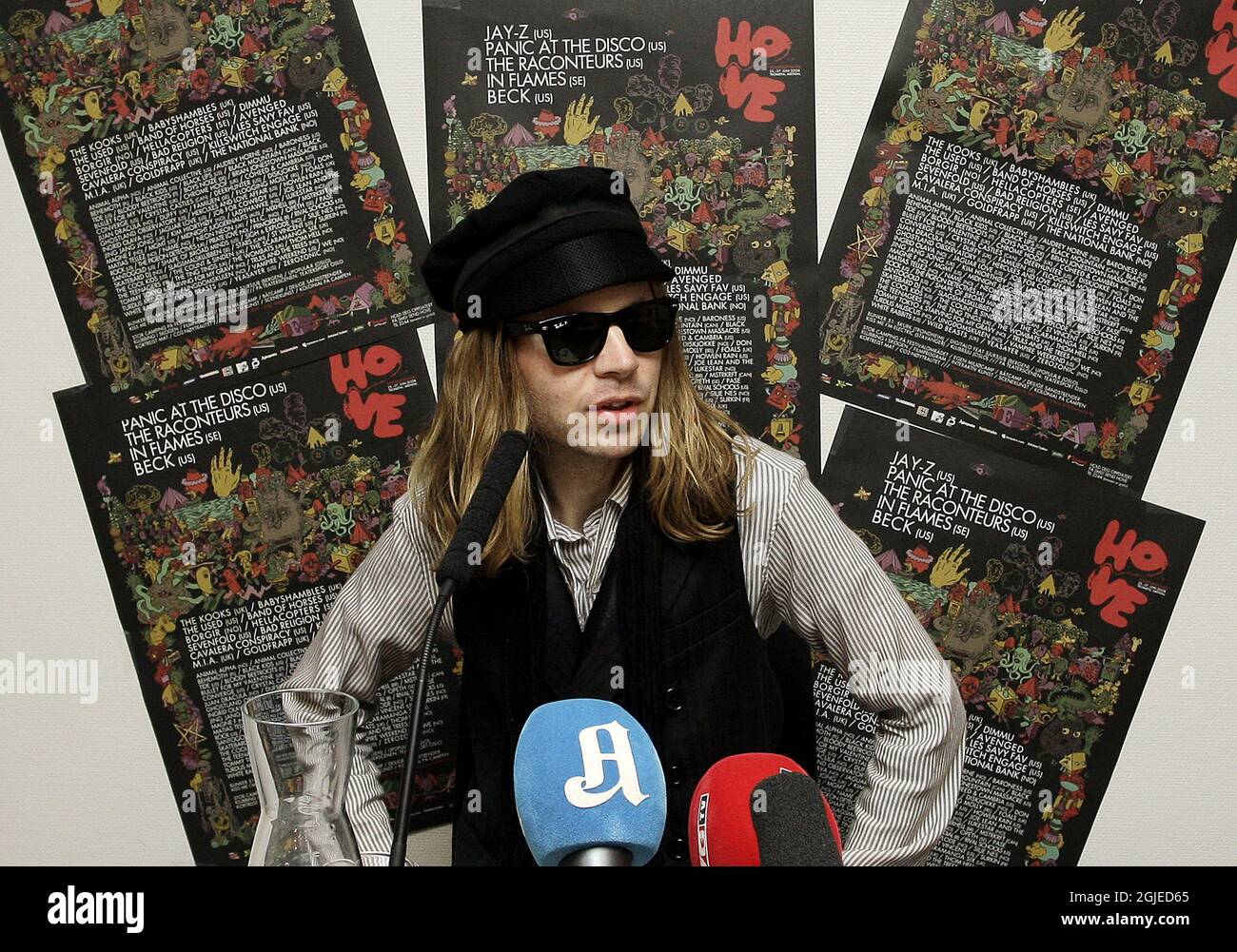 The artist Beck at a press conference Wednesday prior to playing at Hovefestivalen in Norway. Stock Photo