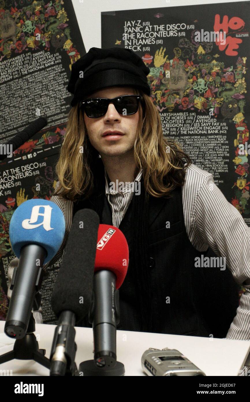 The artist Beck at a press conference Wednesday prior to playing at Hovefestivalen in Norway. Stock Photo