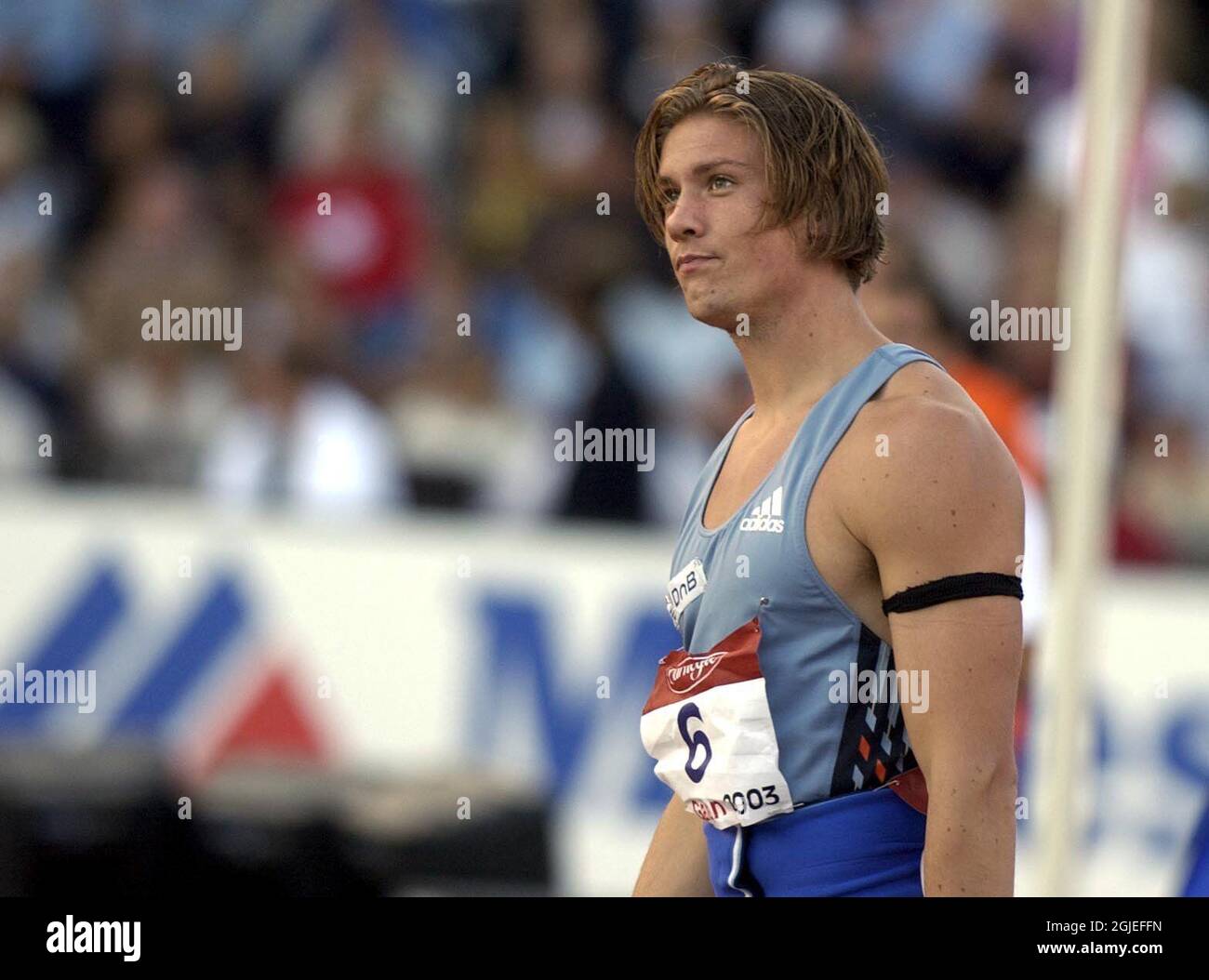 Norway's Andreas Thorkildsen looks unhappy with his performance during the javelin  Stock Photo