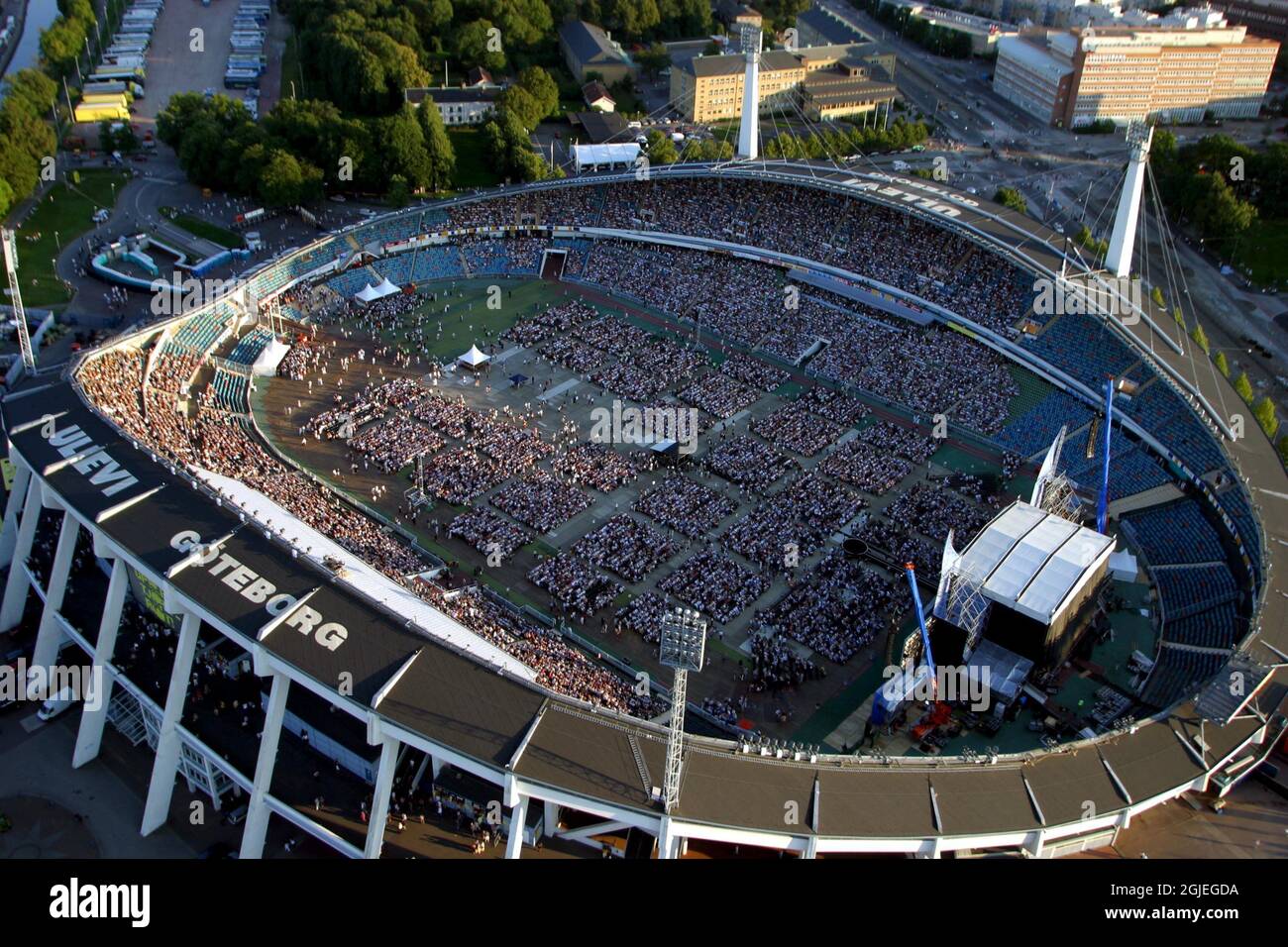 Fans pack the Ullevi stadium, Gothenburg, to watch a rock concert Stock