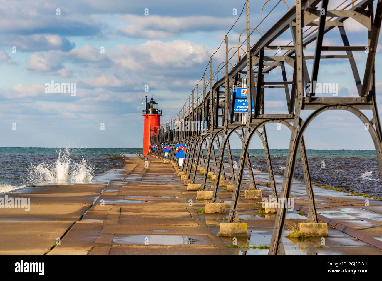 South Haven Lighthouse early morning, South Haven, Michigan. Stock Photo