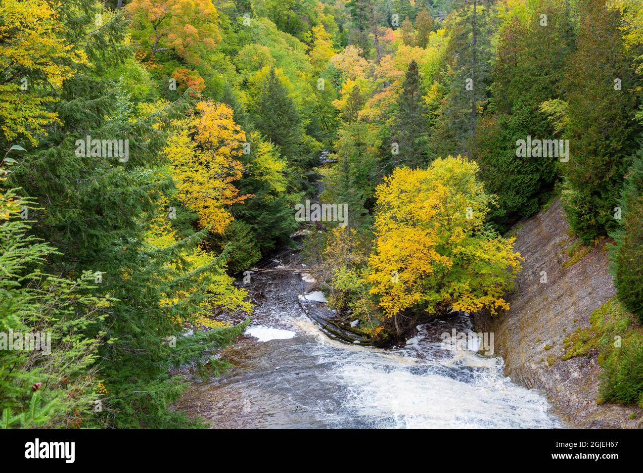 Laughing Whitefish Falls in fall, Alger County, Michigan. Stock Photo