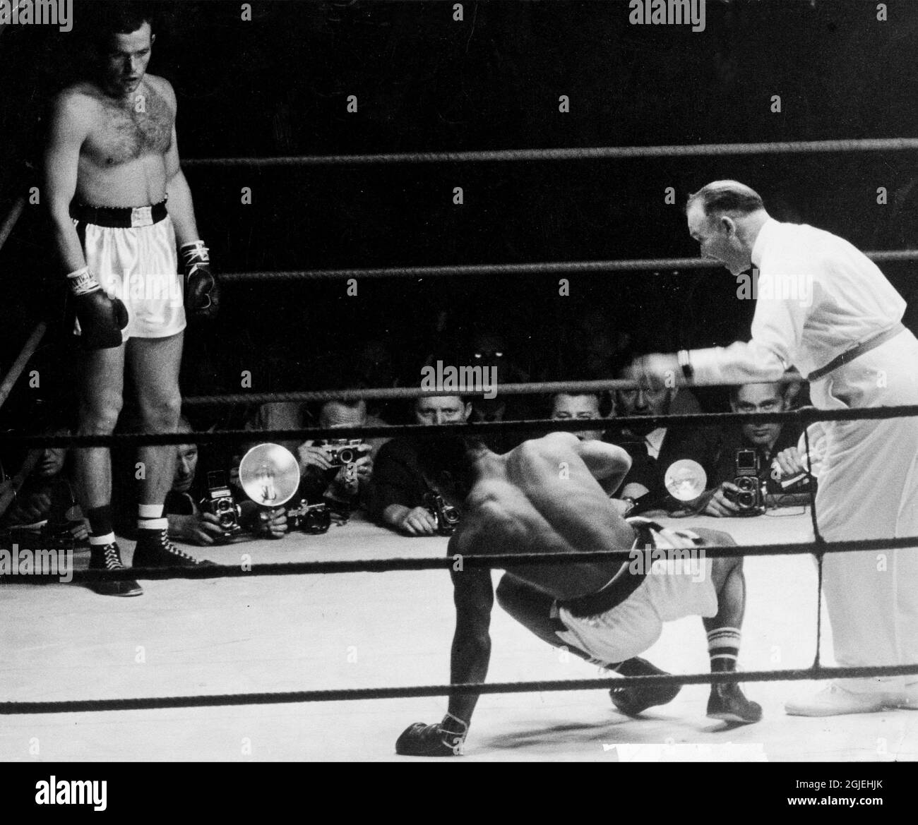 Swedish heavyweight boxing champion Ingemar Johansson in the corner