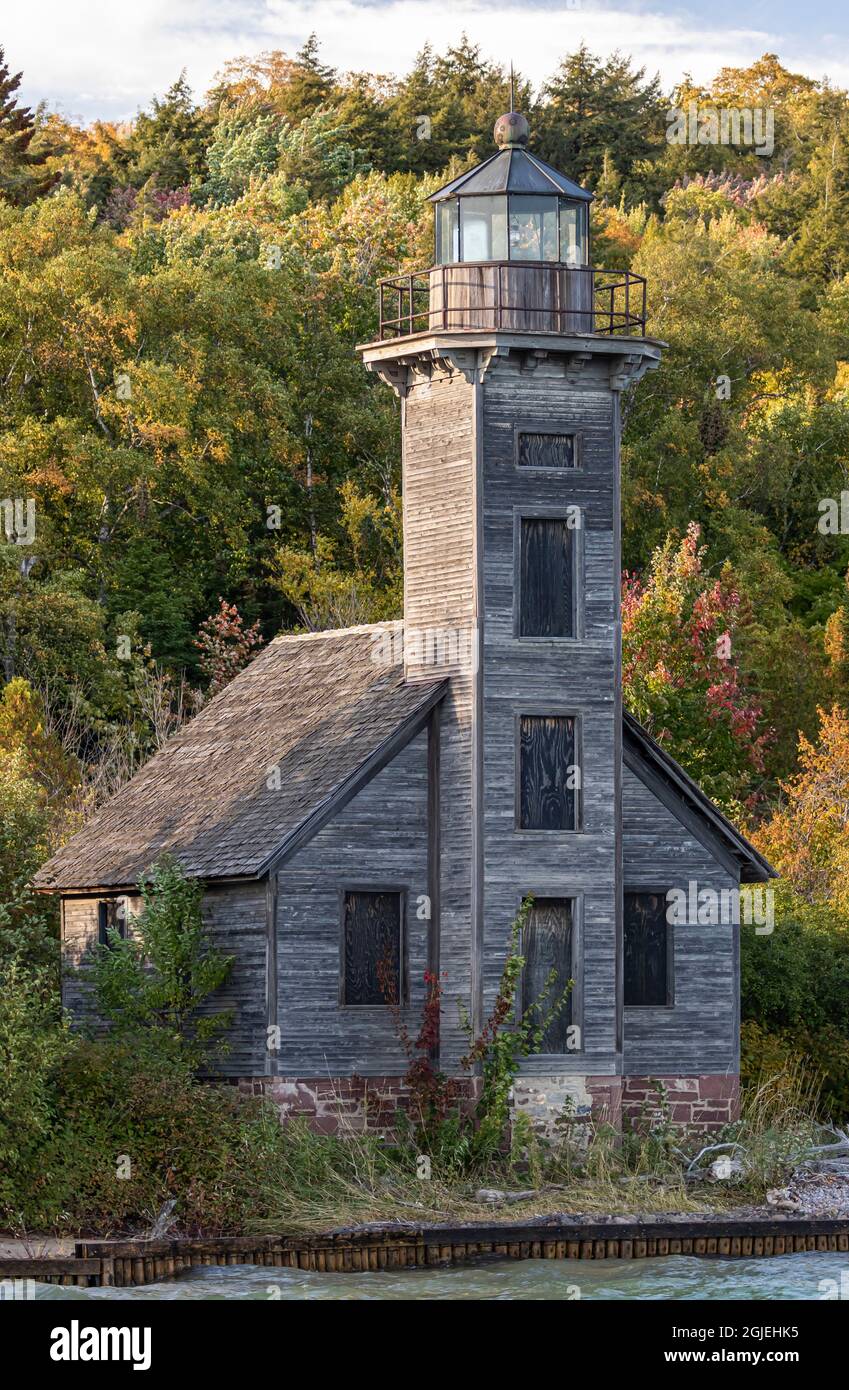 Michigan, Upper Peninsula, Lake Superior. Grand Island East Channel Light. Stock Photo