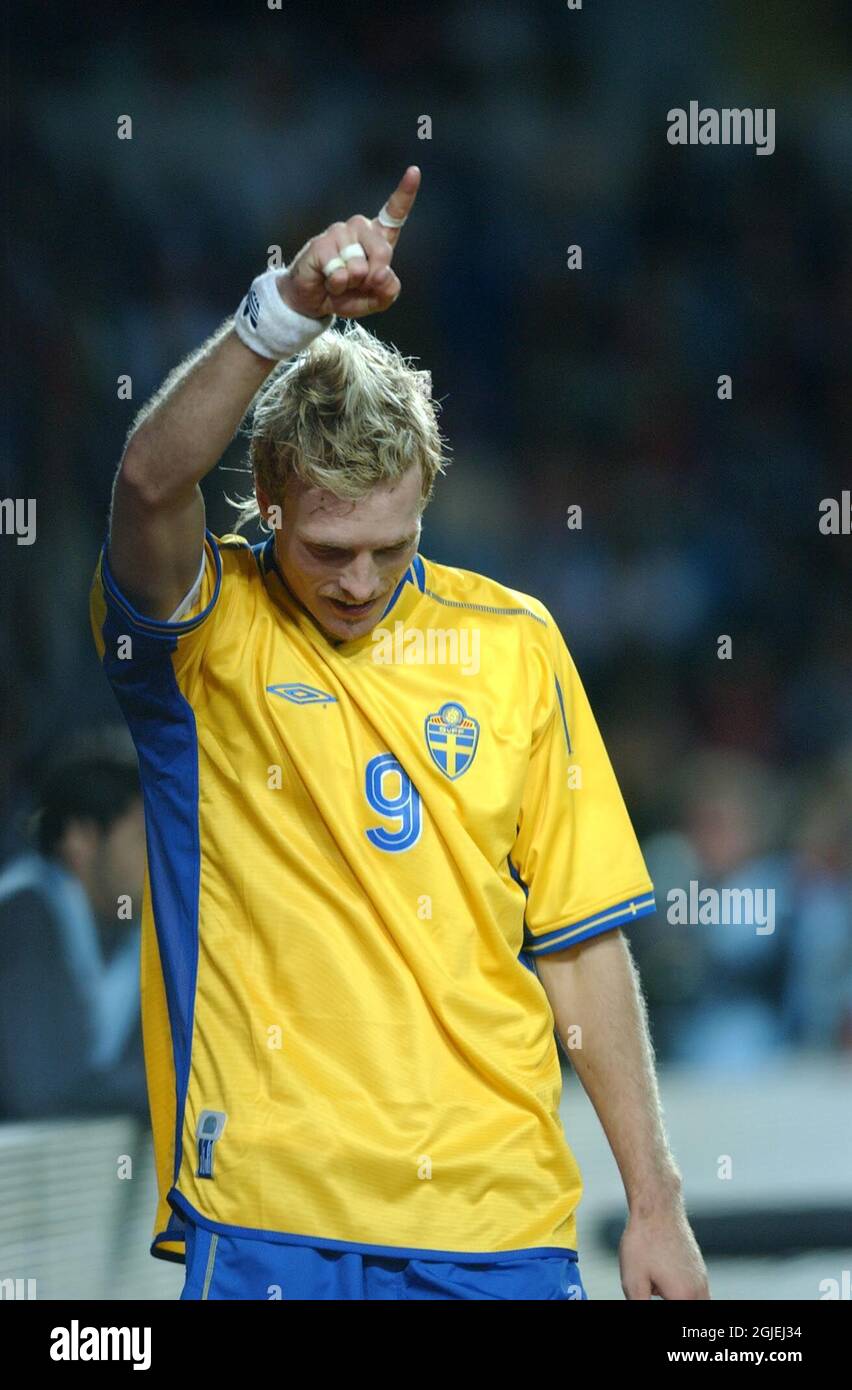 Sweden's Christian Wilhelmsson celebrates scoring, even though it was ...