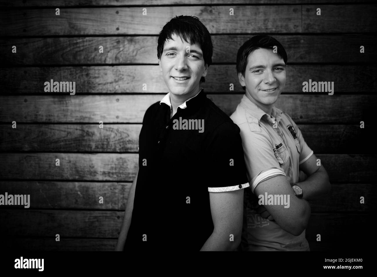 James and Oliver Phelps meet the Norwegian press during their promotion tour for the new movie Harry Potter and the half blood Prince Stock Photo