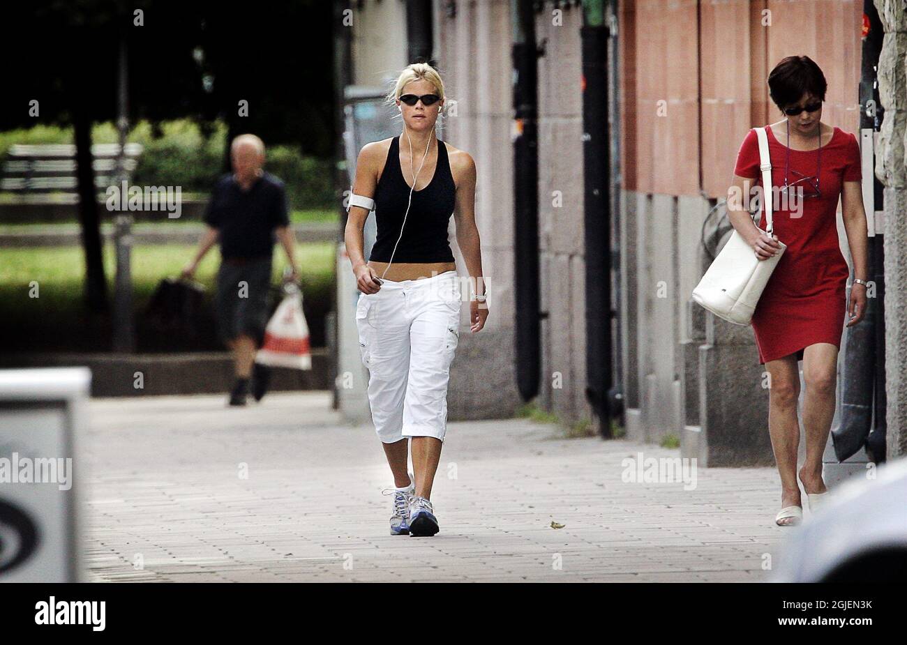 Tiger Woods' wife Elin Nordengren is seen jogging in the Djurgarden park in Stockholm, Sweden, on July 3, 2006. Elin has reportedly moved out of the Woods' family home following allegations of the golfer's multiple affairs. Stock Photo