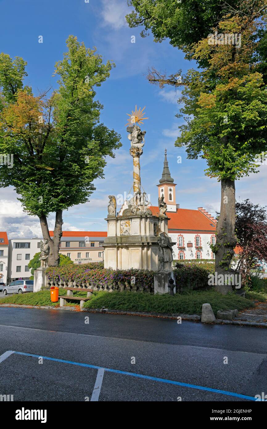The Trinity Column in Waidhofen an der Thaya Stock Photo