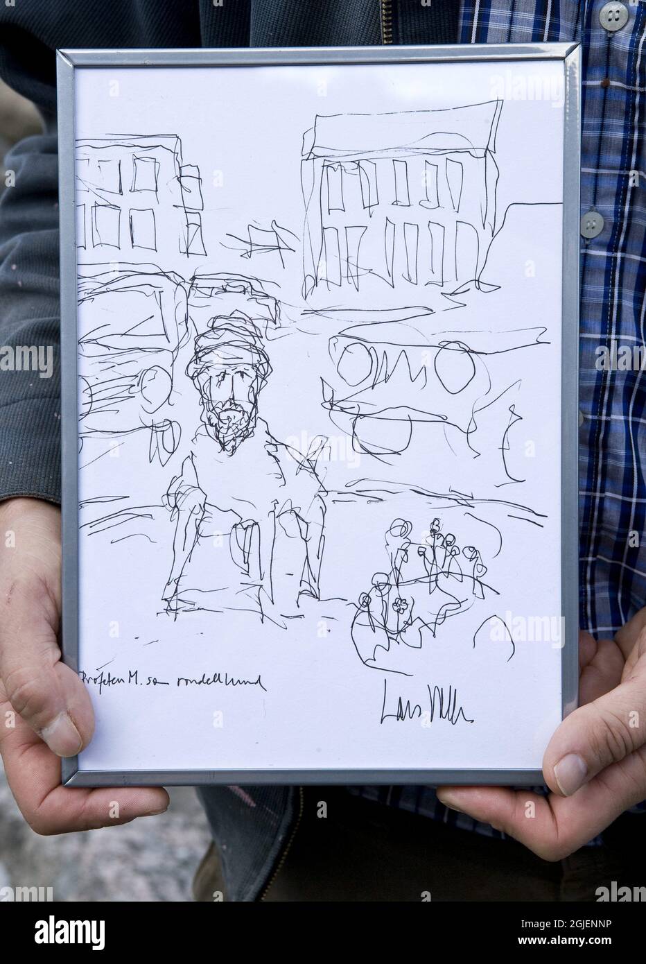 Swedish artist Lars Vilks with his cartoon of Mohammed. Stock Photo