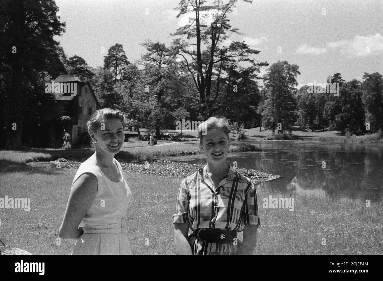 Actress Ingrid Bergman during a visit to Versailles together with her daughter Pia Lindstrom. Stock Photo
