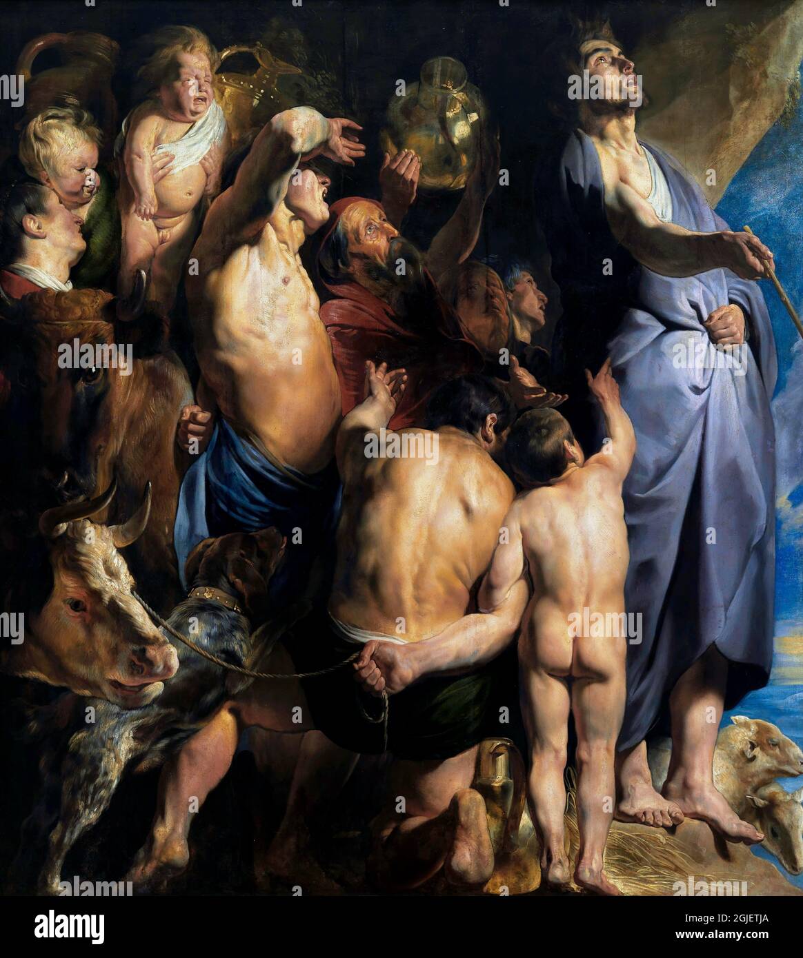 Moses Strikes Water from the Stone by Jacob Jordaens (1593-1678), oil on oak, 1618/20 Stock Photo