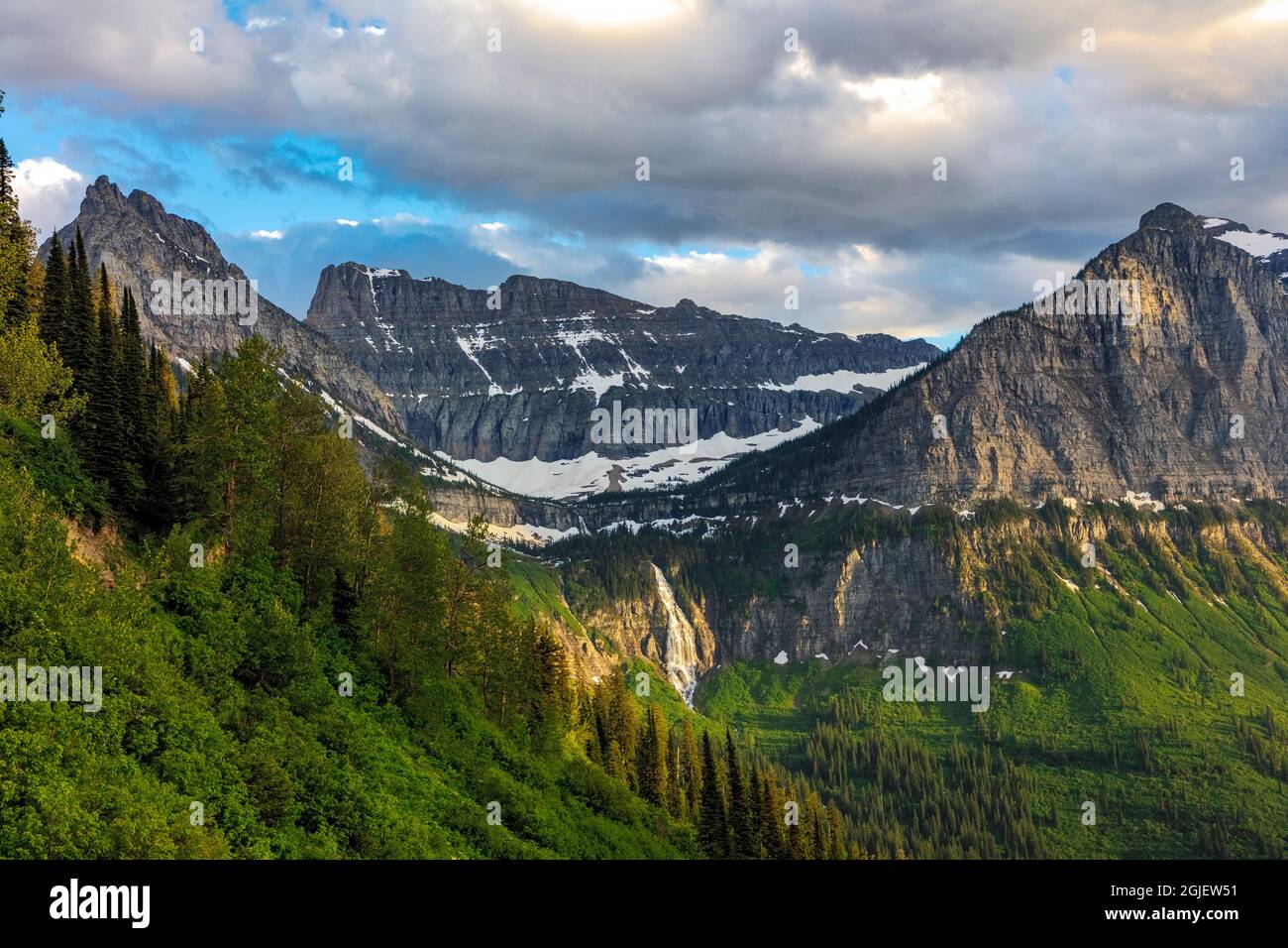Bird Woman Falls between Mountain Oberlin and Cannon in Glacier