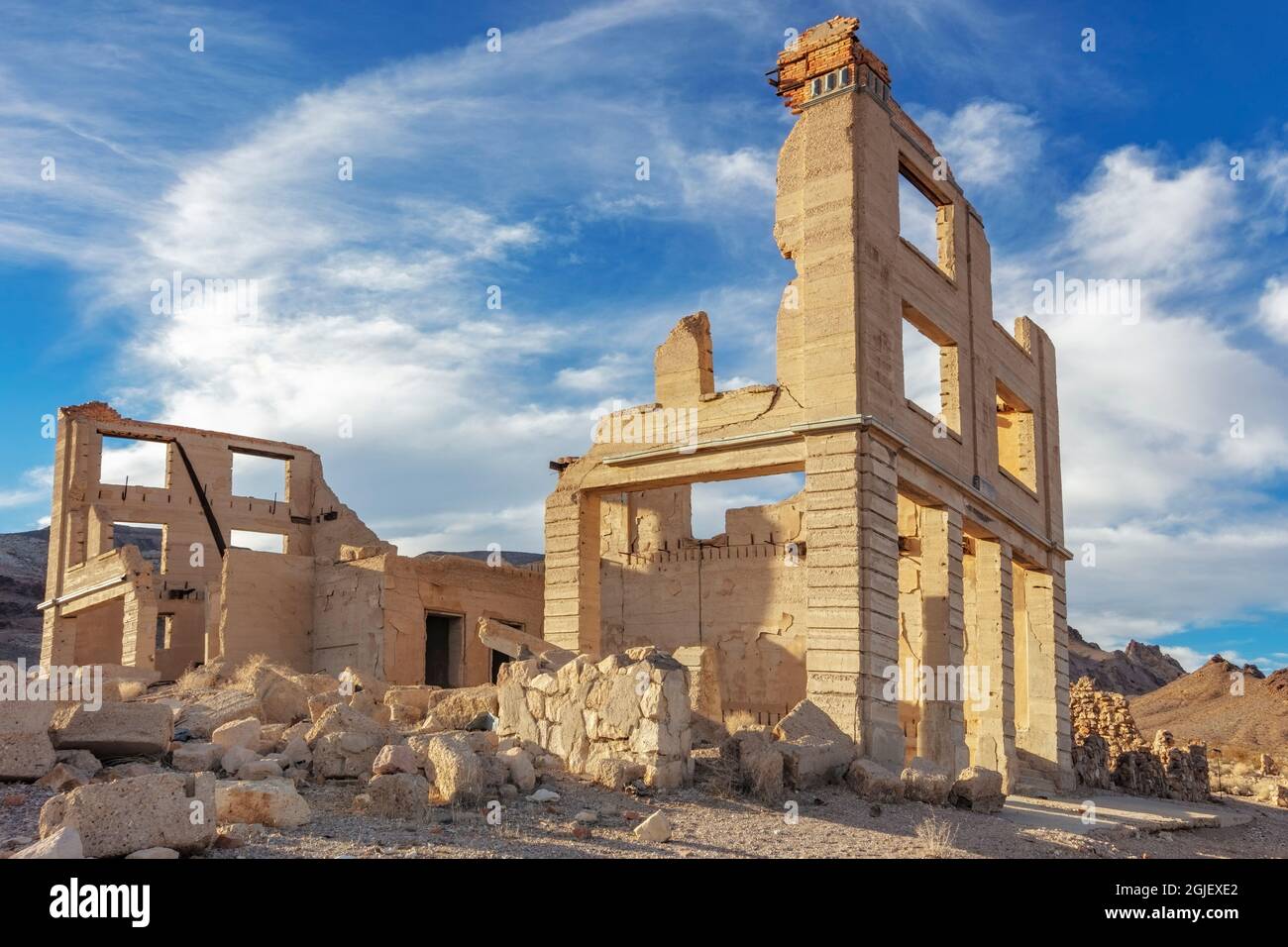 Old bank at the Ghost town of Rhyolite, Nevada, USA. Stock Photo