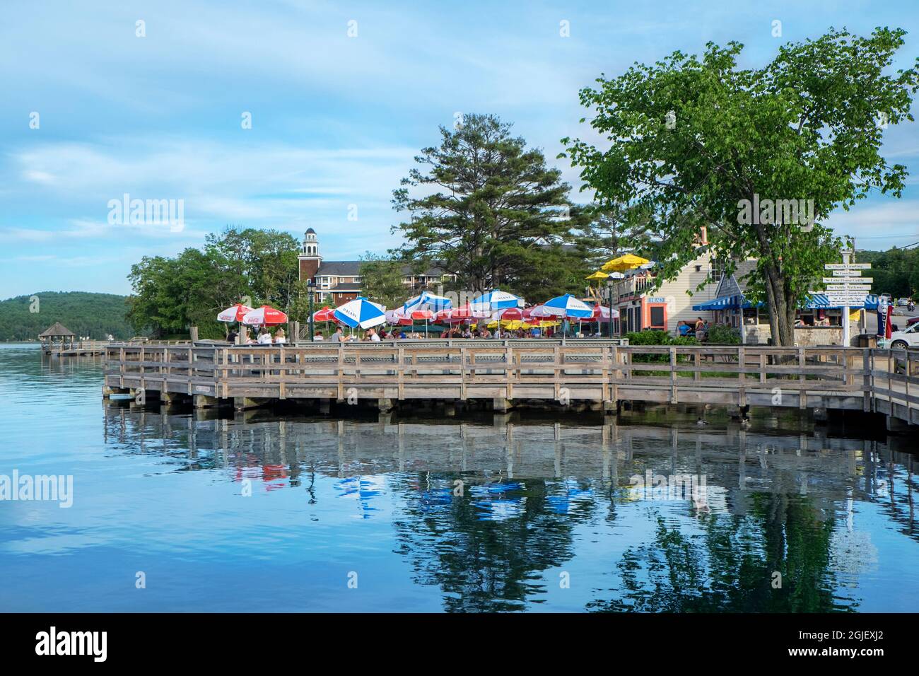 USA, New Hampshire, Meredith. Town Dock, Lake Winnipesaukee Stock Photo