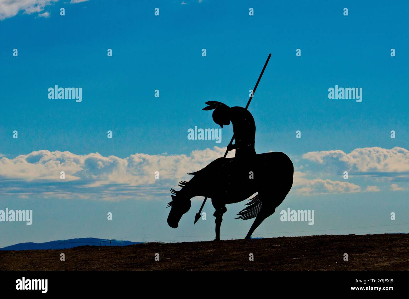 Usa New Mexico Shiprock Metal Silhouette Of Sculpture End Of The Trail American Indian On Horseback Stock Photo Alamy
