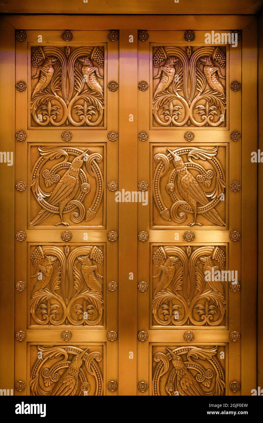 Art Deco Metal elevator door, NYC, NY Stock Photo Alamy