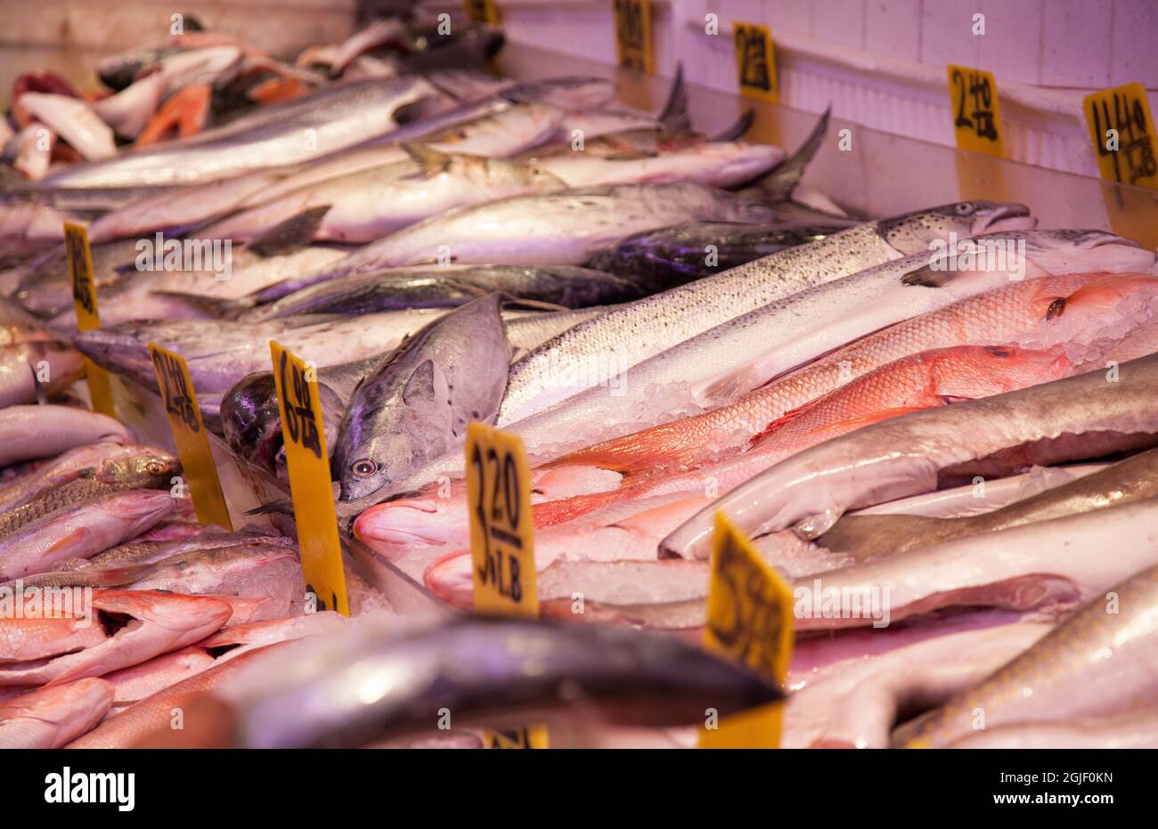 Manhattan, New York, USA. Fresh fish market in Chinatown Stock Photo