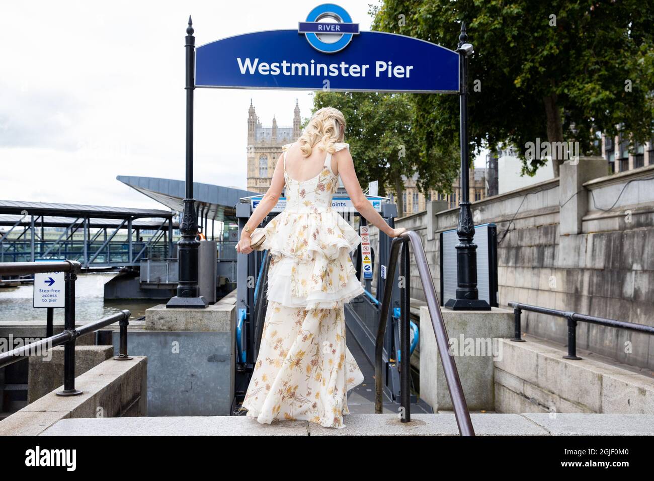 London, UK. 09th Sep, 2021. Georgia Toffolo at Westminster Pier as she goes to the NTA's (National television awards) by Uber Boat. Credit: SOPA Images Limited/Alamy Live News Stock Photo