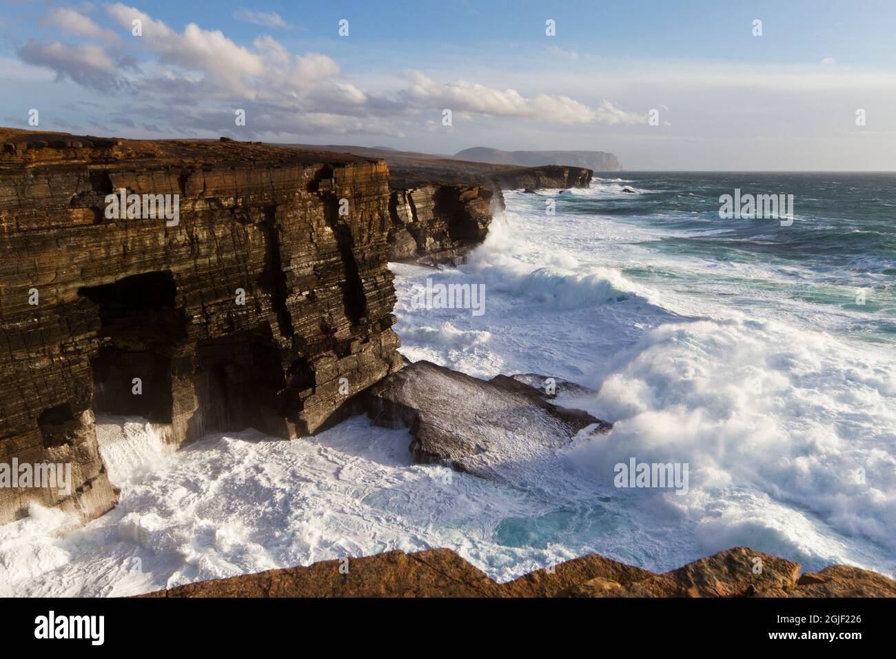 Rugged coastline at Yesnaby, Orkney Isles Stock Photo