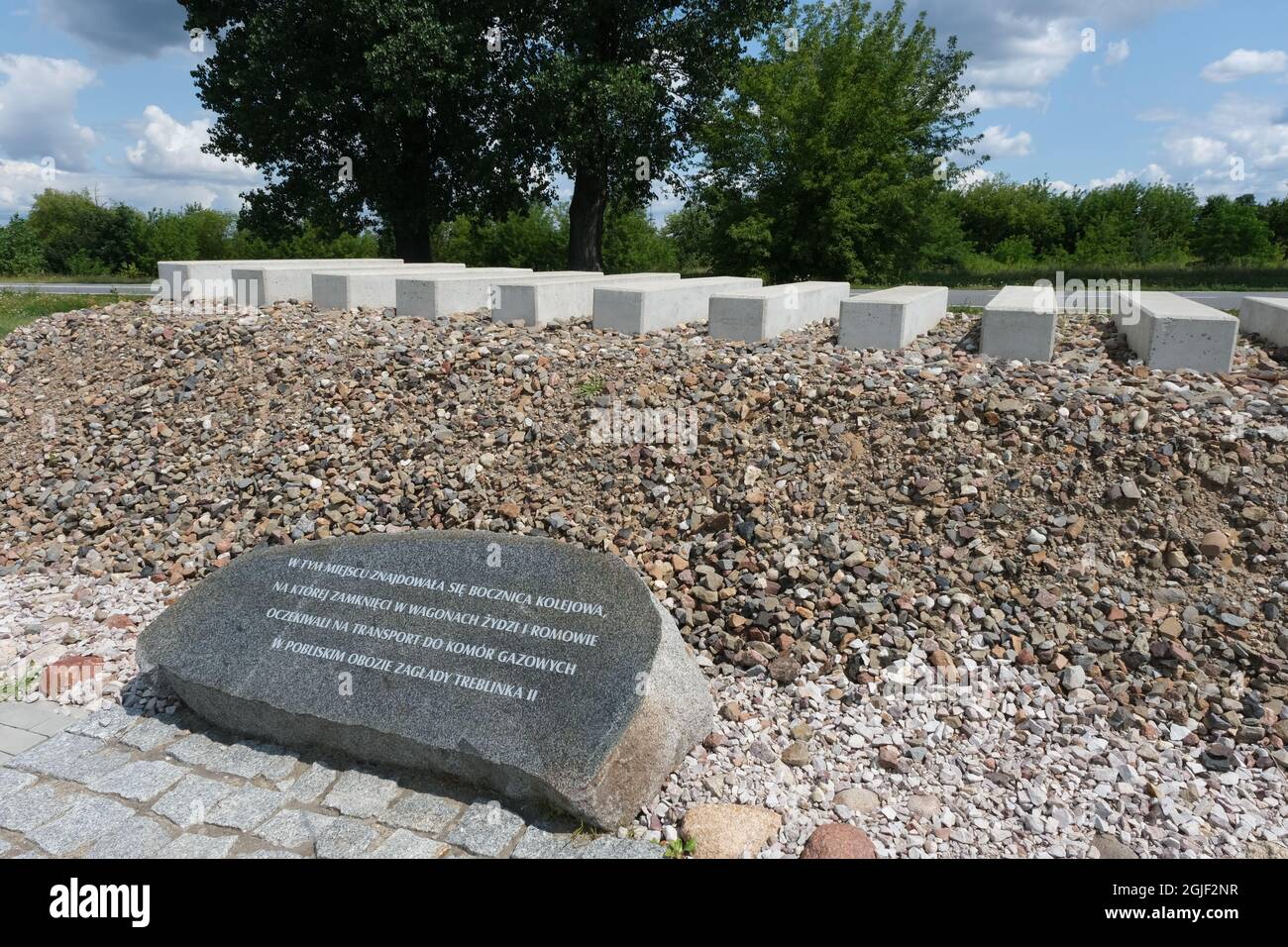 Treblinka, Poland - July 22, 2021: Extermination, execution and labor camp Treblinka. Arrival station. Memorial site. Summer cloudy day Stock Photo