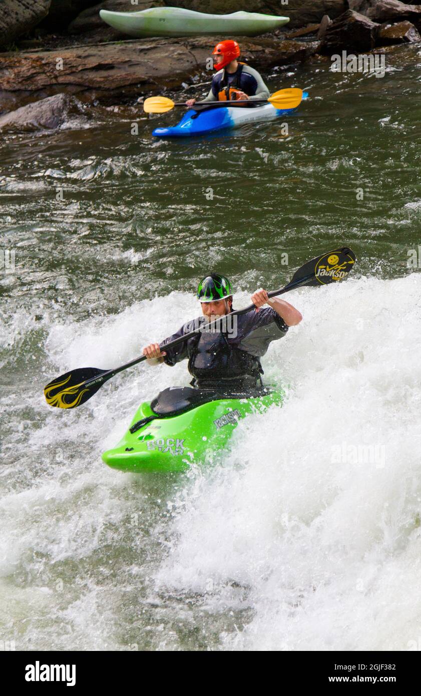 Whitewater kayaker paddling on Ocoee River in Ducktown, Tennessee, USA