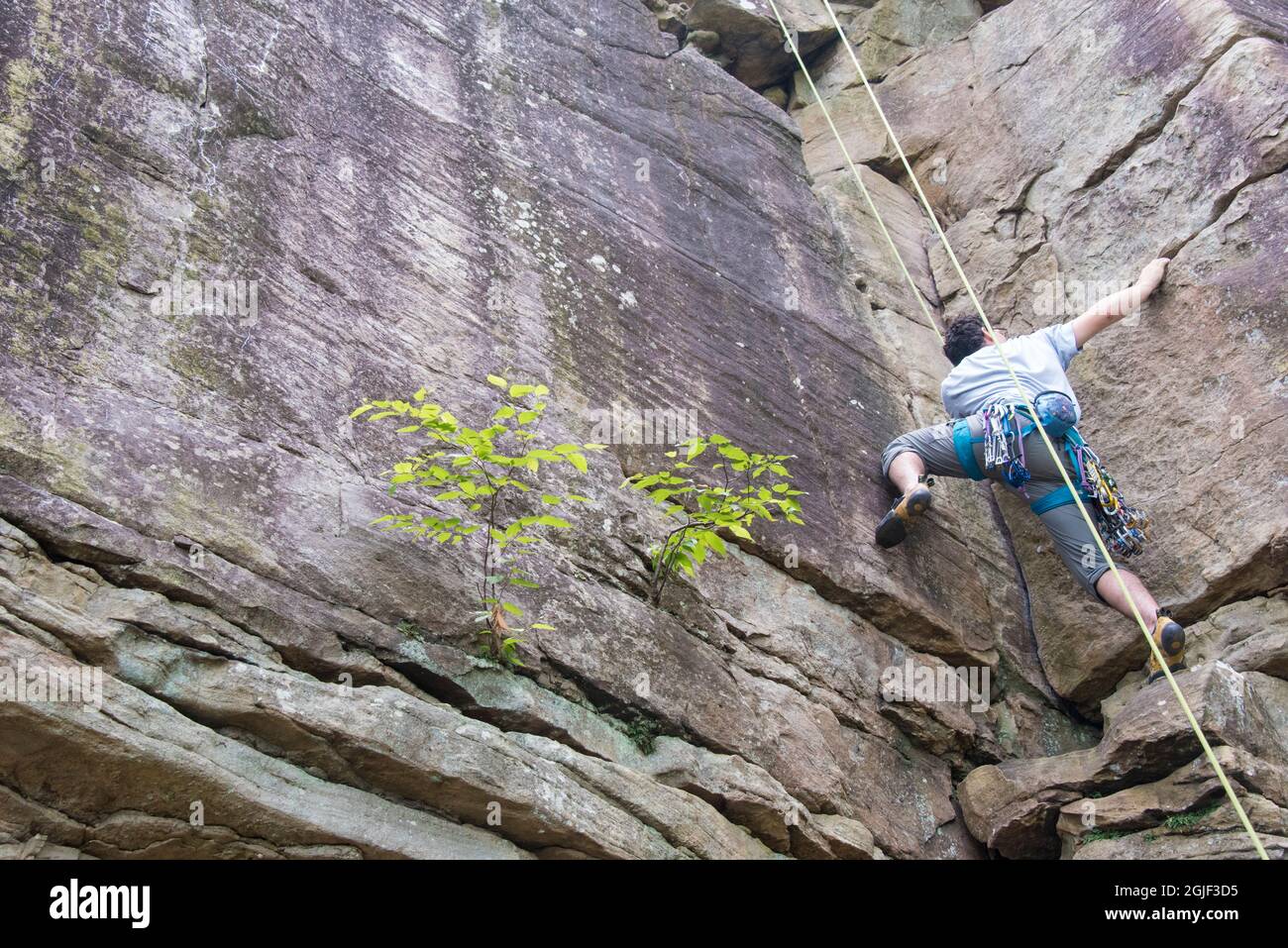 USA, Tennessee. Chattanooga. Men rock climbing Point Park Trails Sunset Rock.  (MR Stock Photo - Alamy