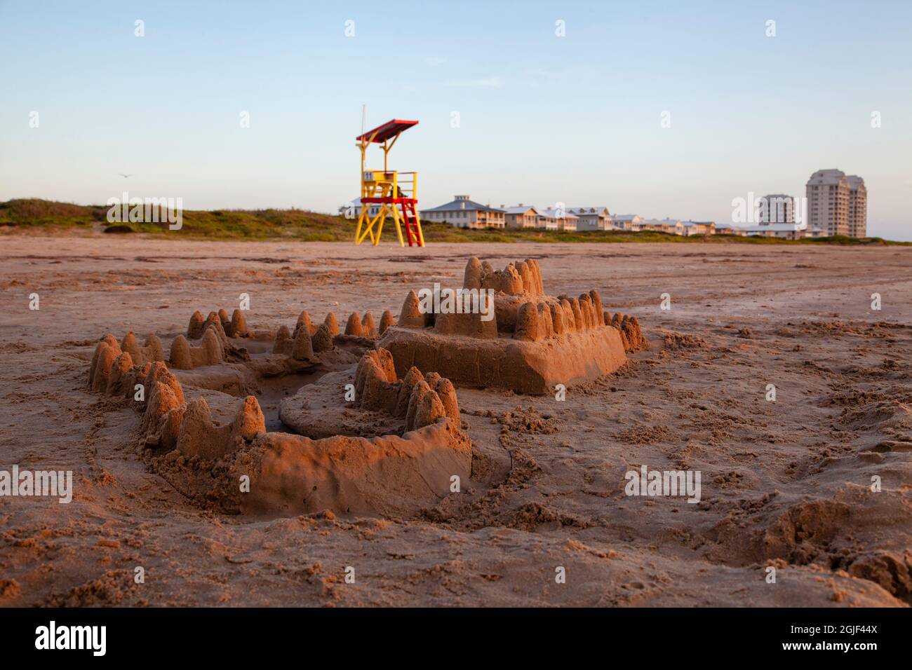 Sand castle on South Padre Island beach Stock Photo Alamy