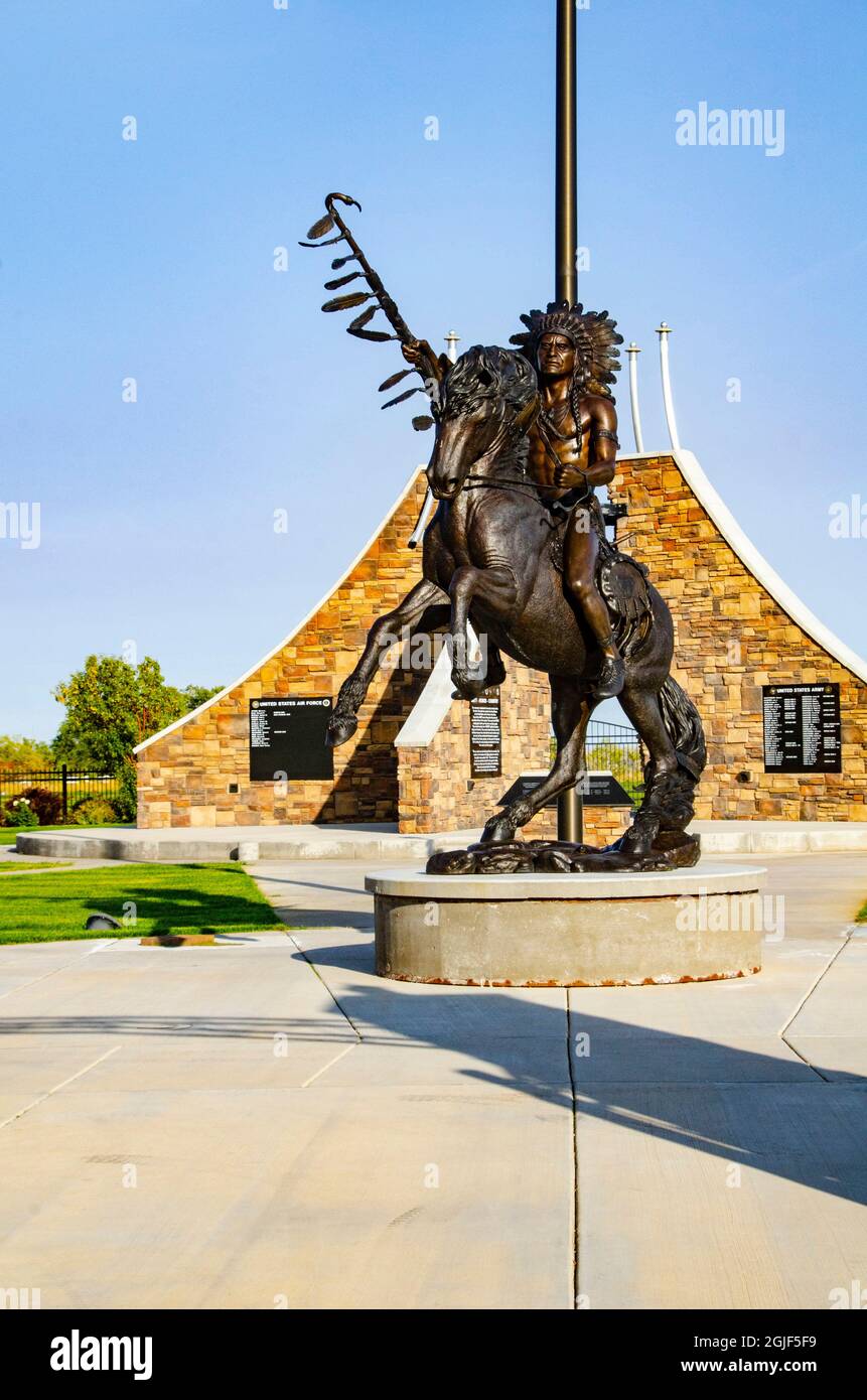 Usa, Utah, Ballard, Northern Ute Veteran's Memorial Sculpture Stock 