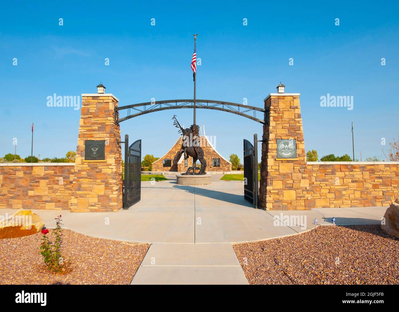 USA, Utah, Ballard. Northern Ute Veterans Memorial entrance arch Stock
