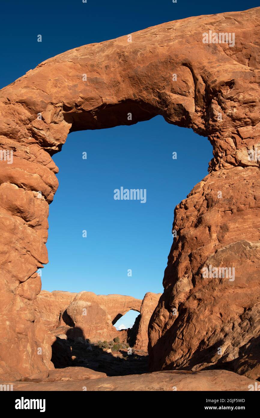 Turret Arch, South Window, Arches National Park, Moab, Utah, USA Stock Photo
