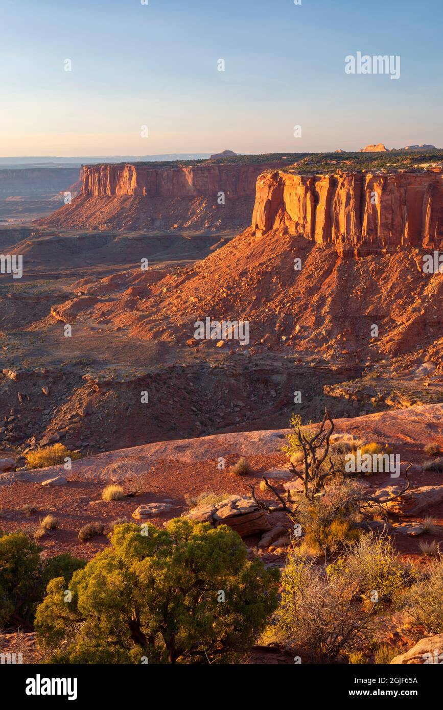 USA, Utah, Canyonlands National Park, Evening view northwest towards Murphy Basin from Grand View Point, Island in the Sky District. Stock Photo