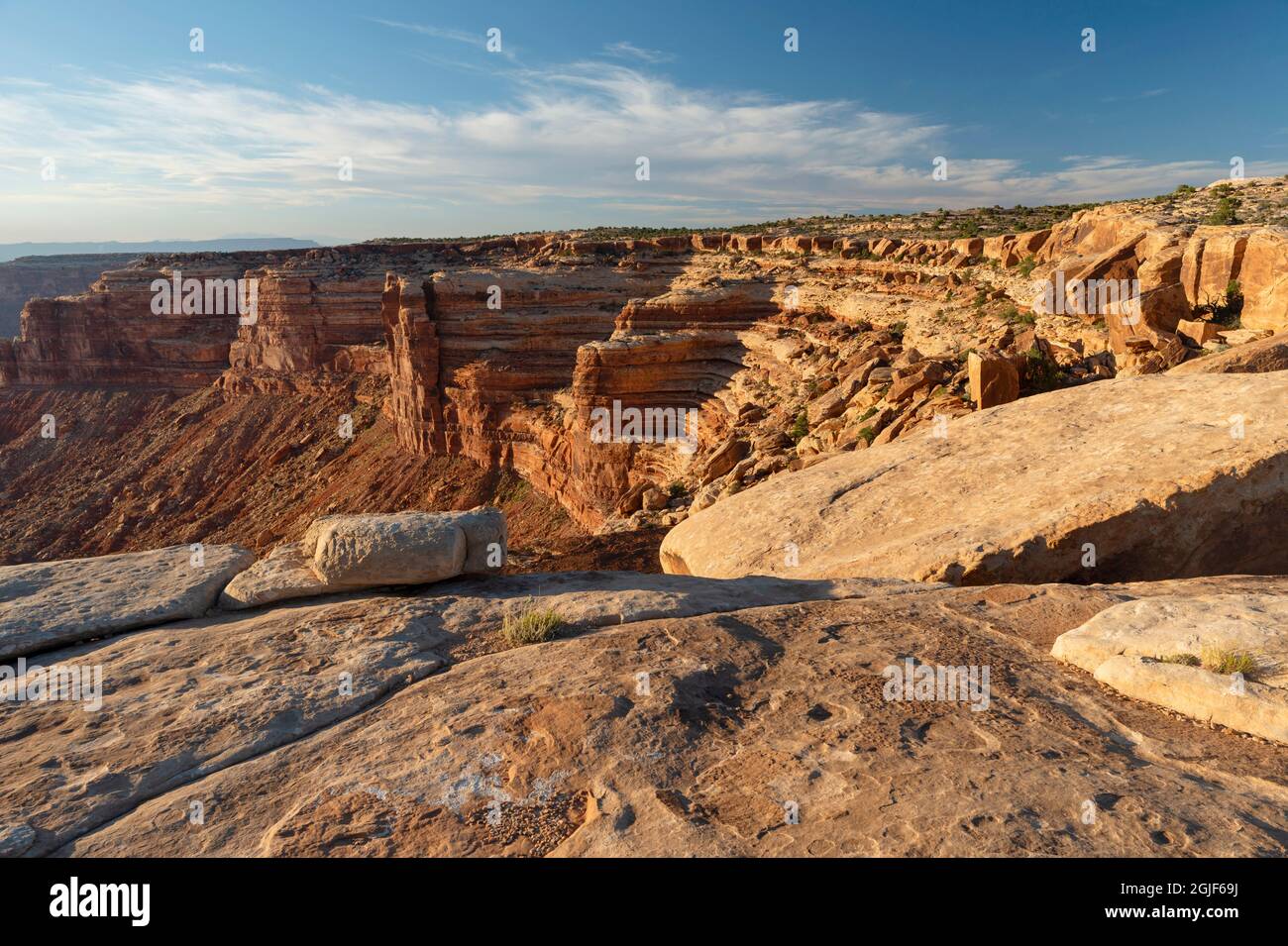 USA, Utah, Glen Canyon National Recreation Area, Colorful, eroded canyons above the San Juan River; view west from Muley Point. Stock Photo