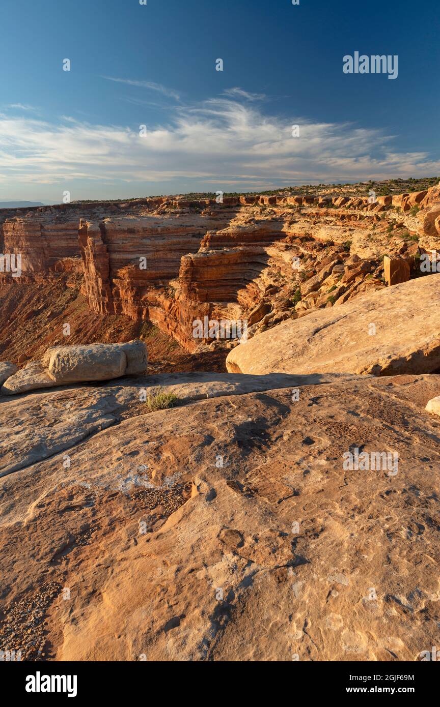 USA, Utah, Glen Canyon National Recreation Area, Colorful, eroded canyons above the San Juan River; view west from Muley Point. Stock Photo