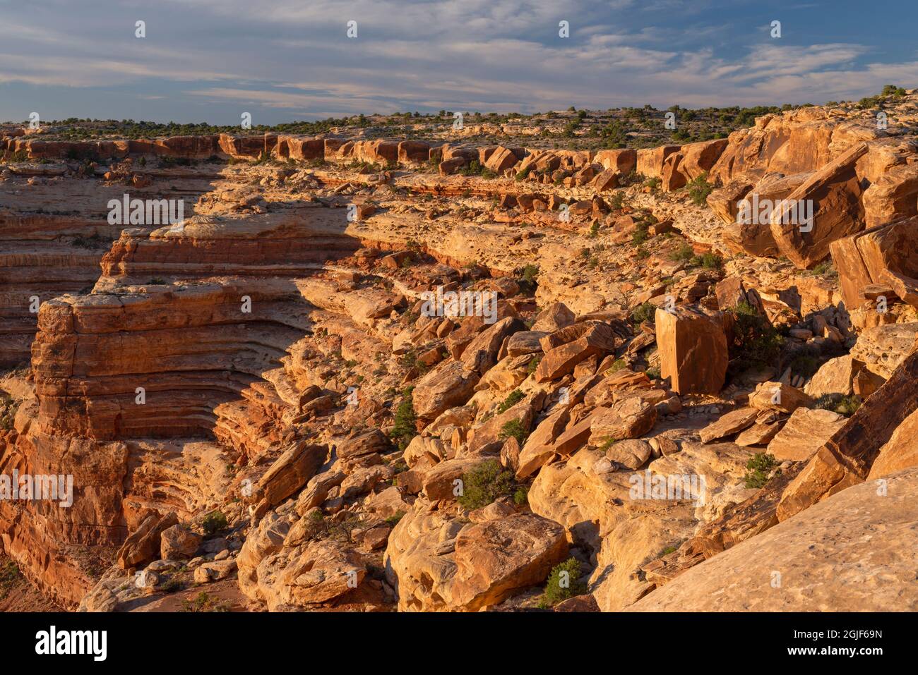 USA, Utah, Glen Canyon National Recreation Area, Colorful, eroded canyons above the San Juan River; view west from Muley Point. Stock Photo