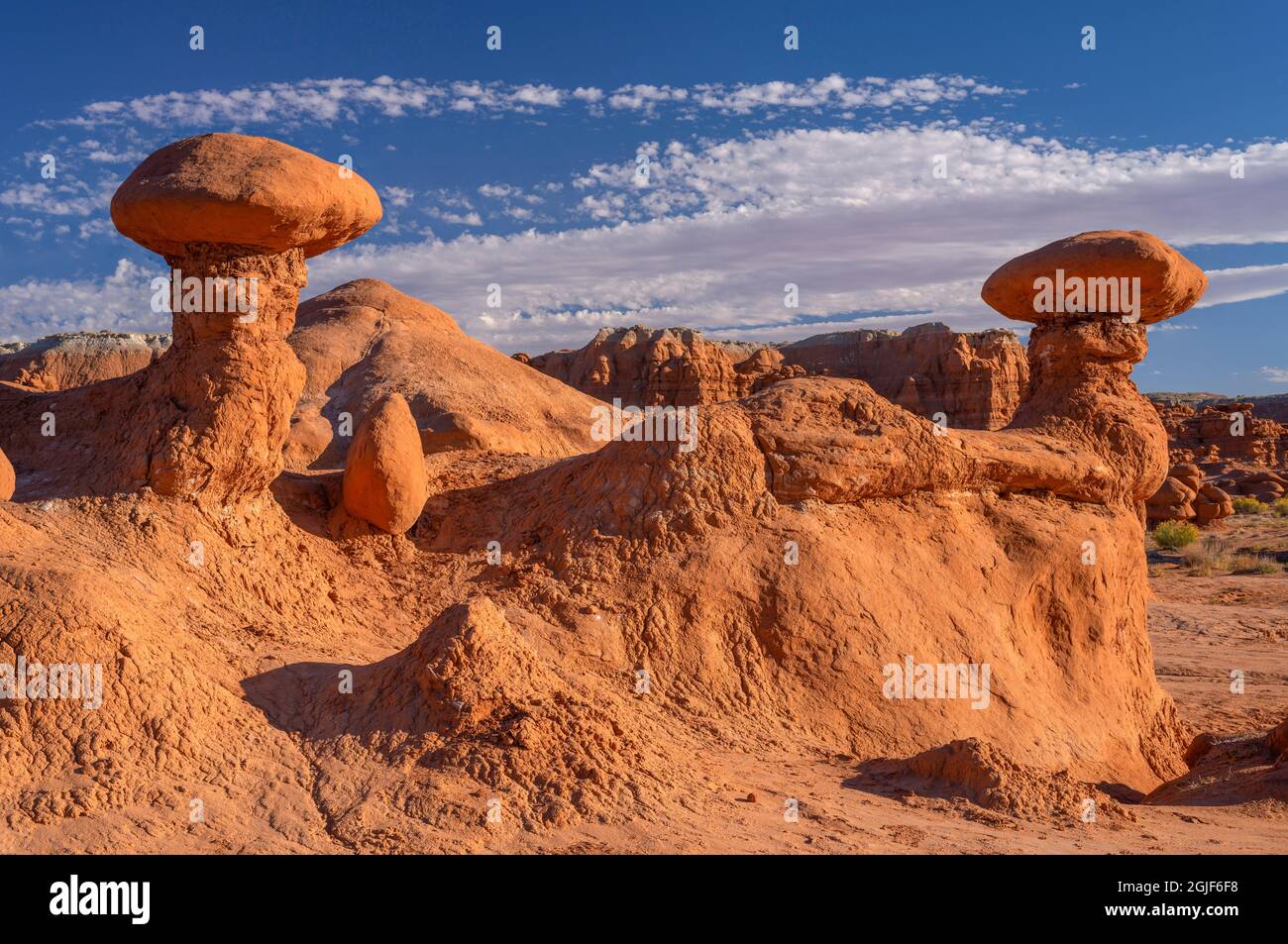 USA, Utah, Goblin Valley State Park, Strange, eroded hoodoo formations composed of Entrada Sandstone. Stock Photo