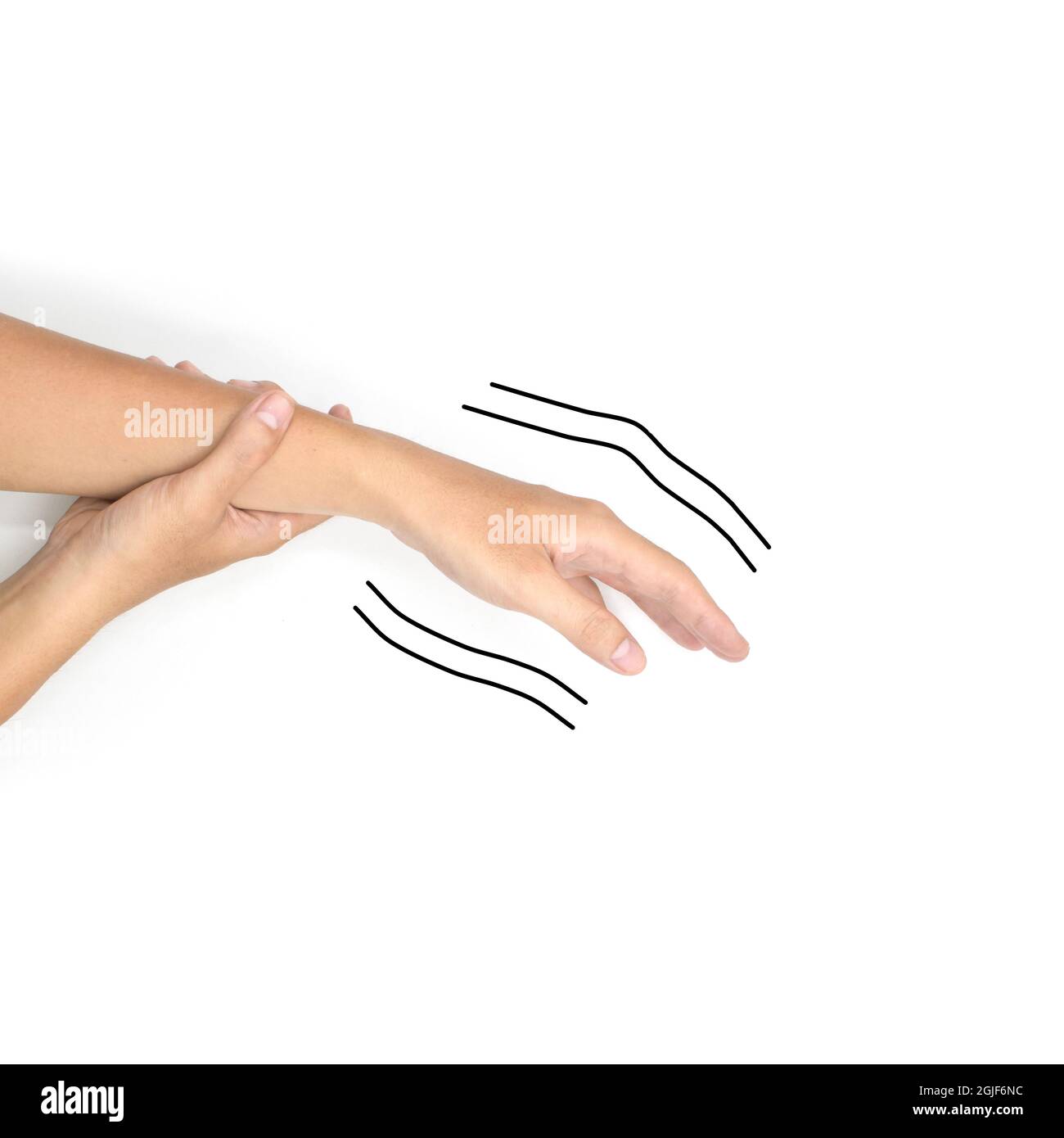 Shaking hand or essential tremor in Asian young man. Isolated on white