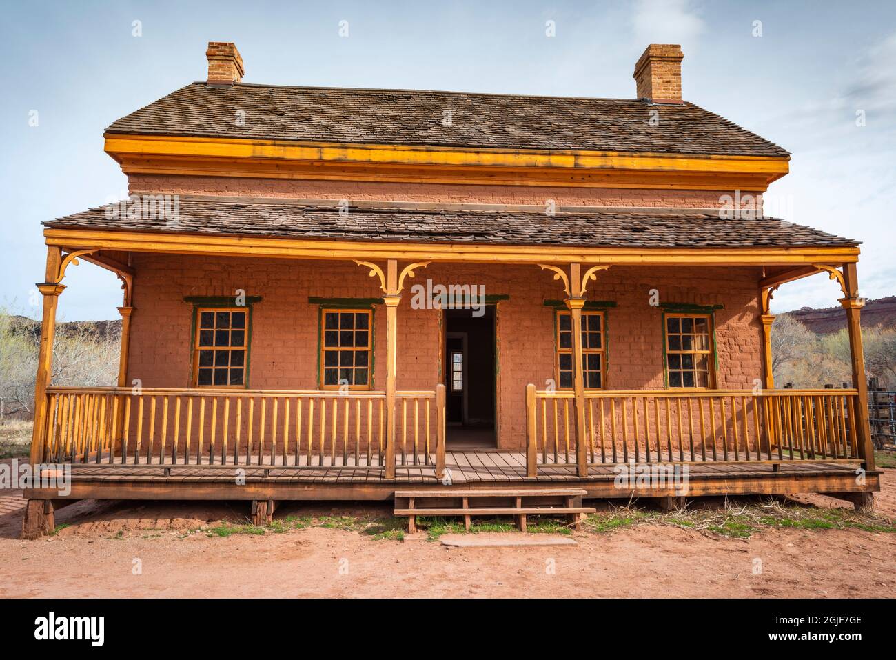 Alonzo Russell adobe house (featured in the film 'Butch Cassidy and the Sundance Kid'), Grafton ghost town, Utah, USA. Stock Photo