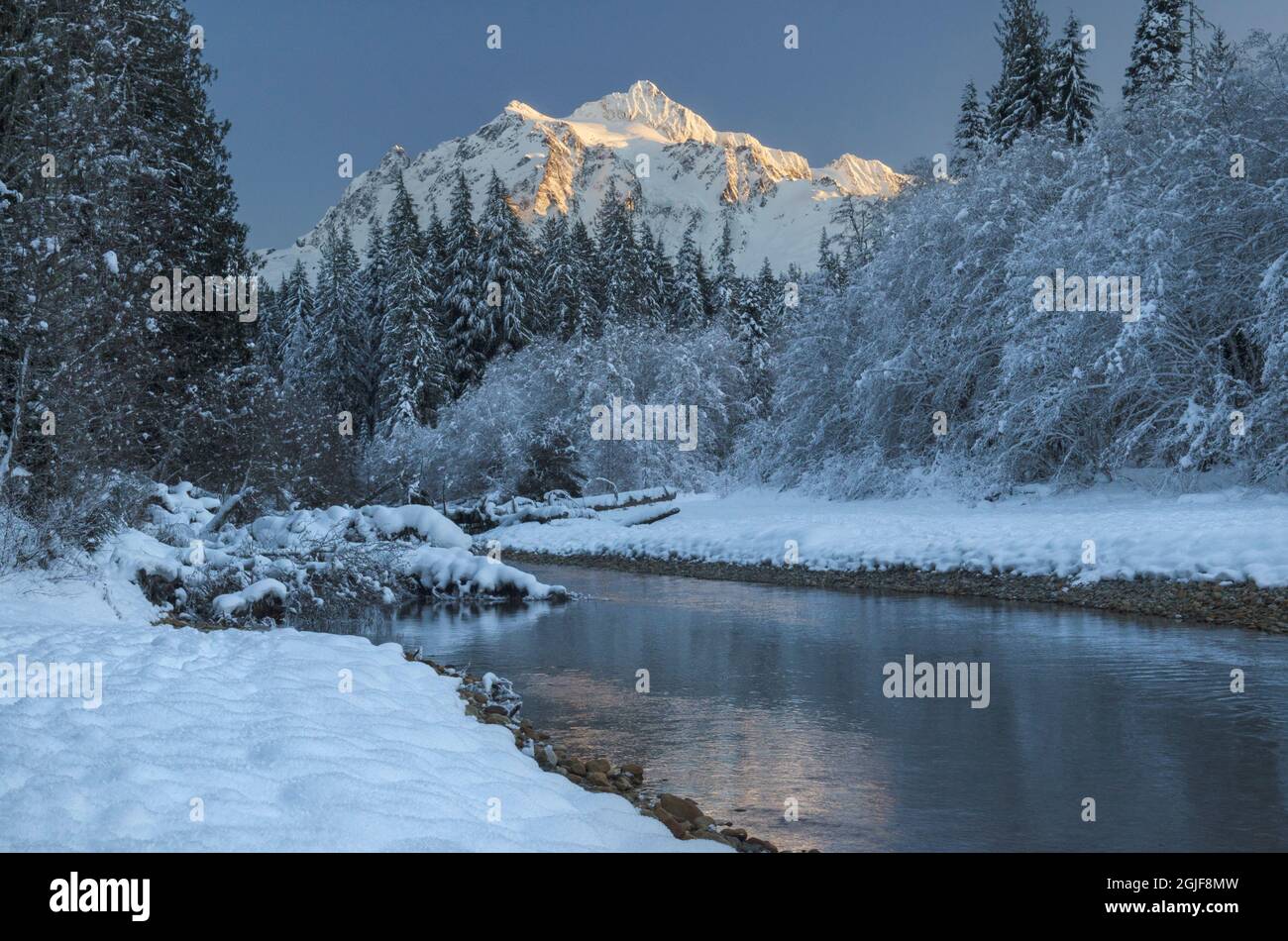 USA, Washington State. Mount Shuksan seen from the Nooksack River