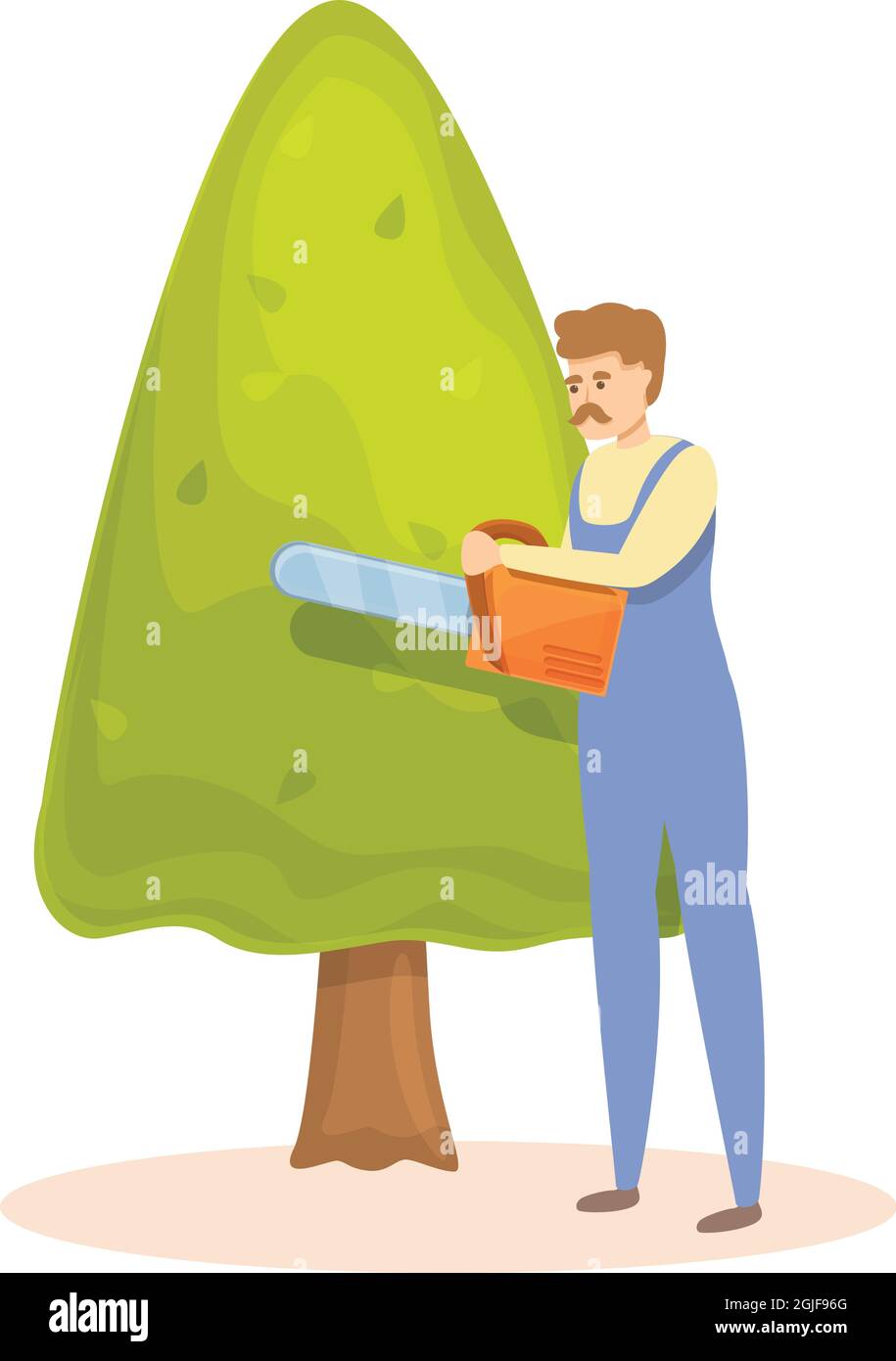 Chainsaw fir tree cutting icon cartoon vector. Garden hedge. Worker man  Stock Vector Image & Art - Alamy