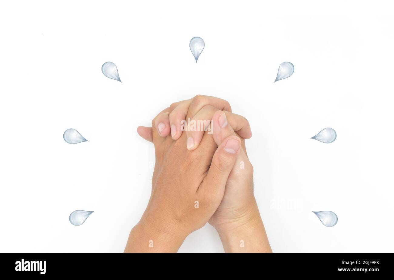 Concept of two sweating hands. Isolated on white background. Stock Photo