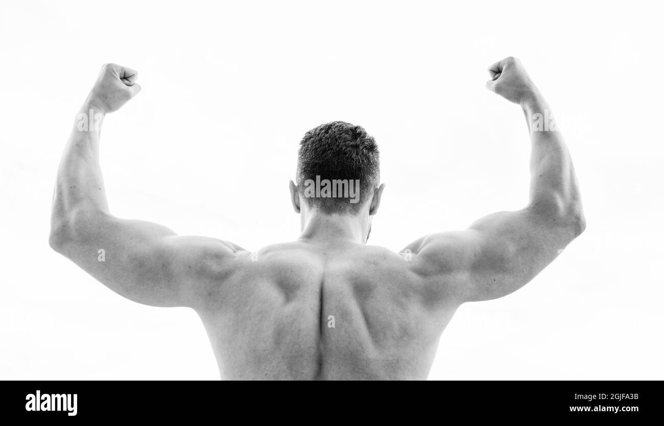 Sport motivation. Man celebrating success. Bodybuilder strong muscular ...