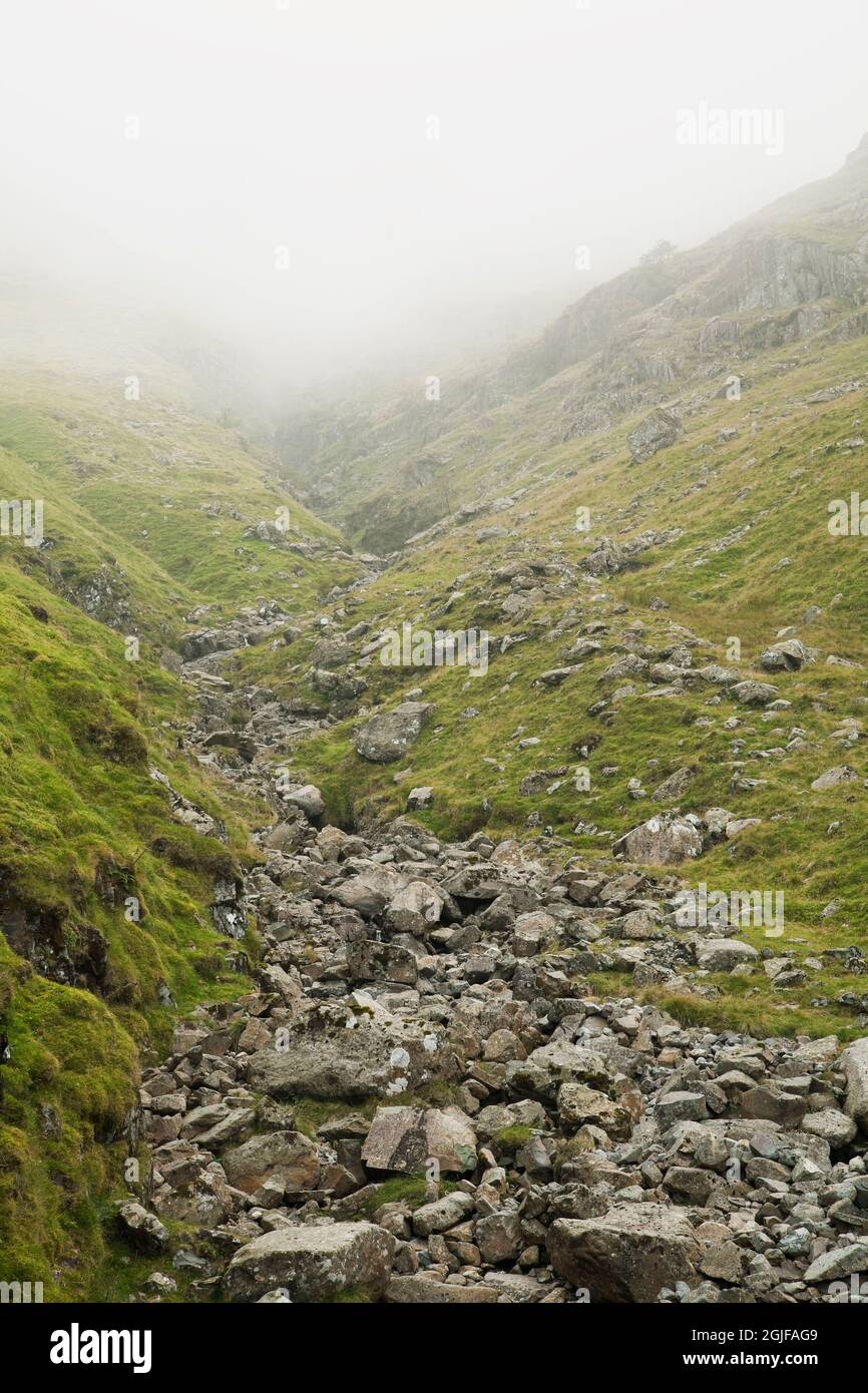 Looking up the ravine of Ruddy Gill in the English Lake District Stock Photo