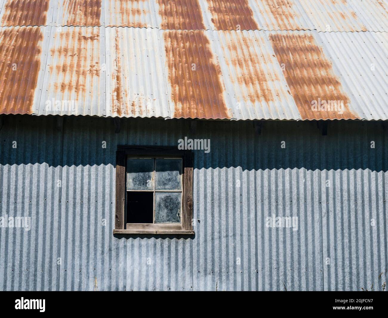 Old metal shed with window Stock Photo Alamy
