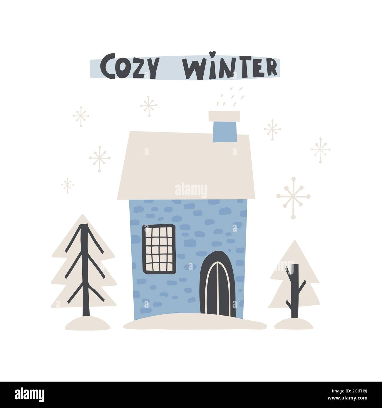 Cute Winter greeting card with lettering - cozy winter Vector illustration Stock Vector