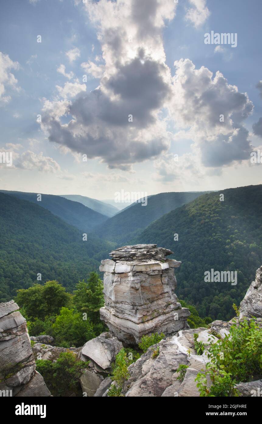 Lindy Point Overlook. Puffy cumulus clouds. Blackwater Falls State Park, West Virginia Stock Photo