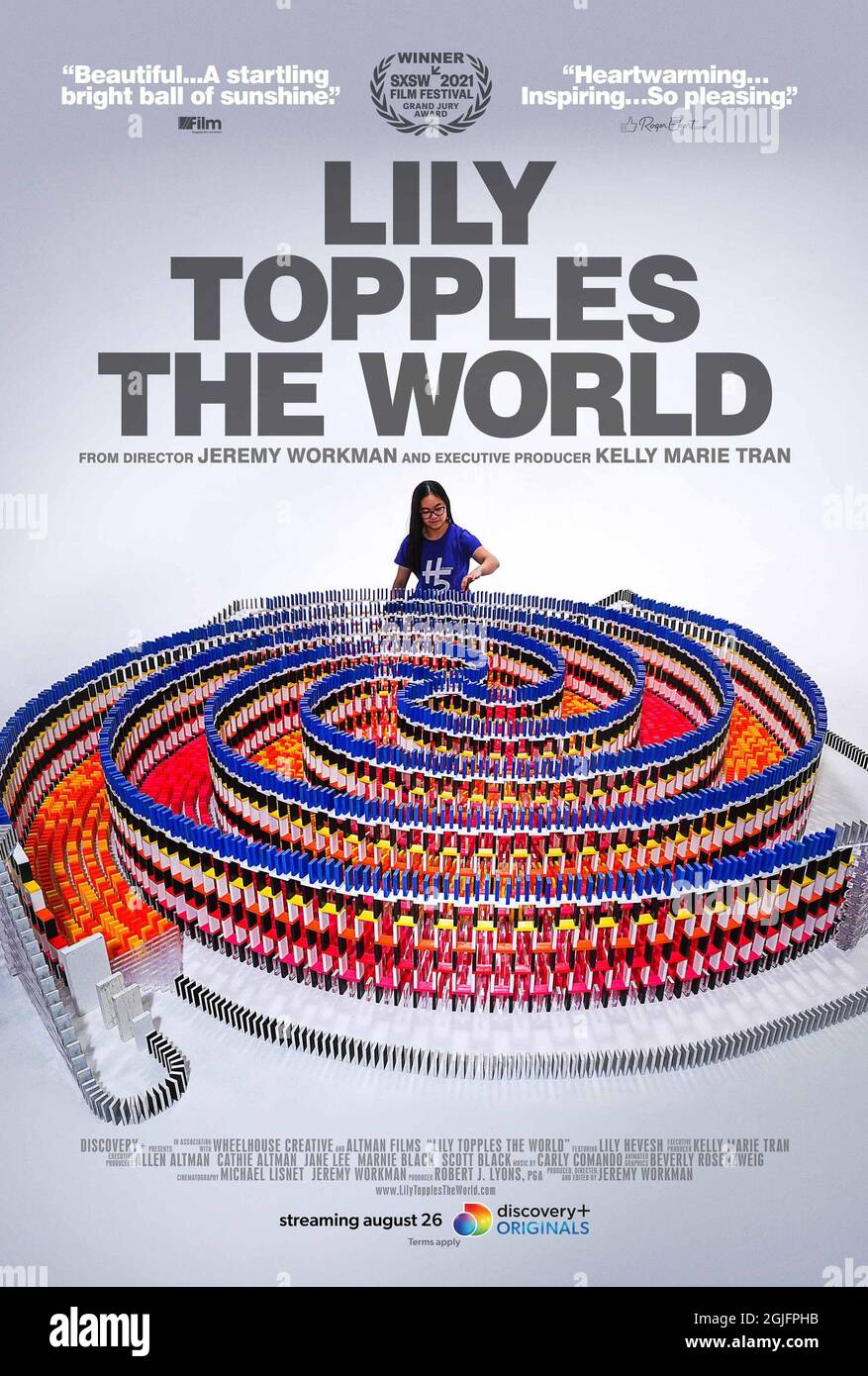 LILY TOPPLES THE WORLD, US poster, Lily Hevesh, 2021. © Discovery+