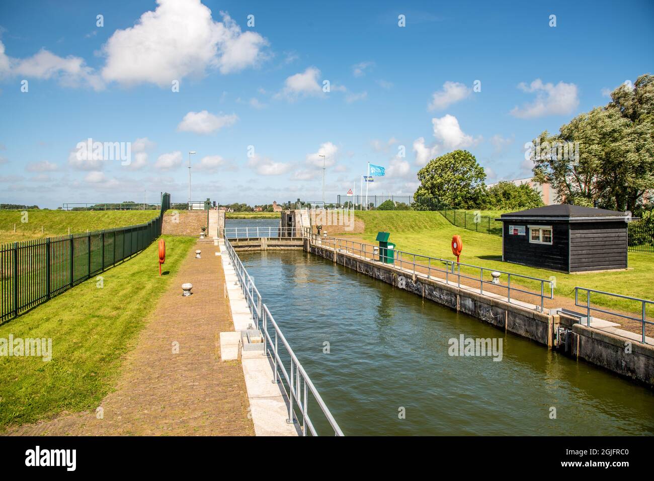 Haukes, the Netherlands. August 15, 2021. The locks at the Amstel Lake in North Holland. High quality photo Stock Photo