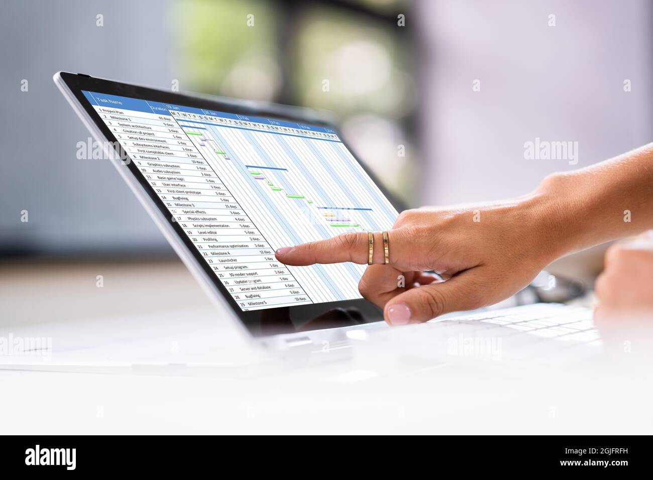 Convertible Laptop Gantt Chart Software And Digital Agenda Stock Photo ...