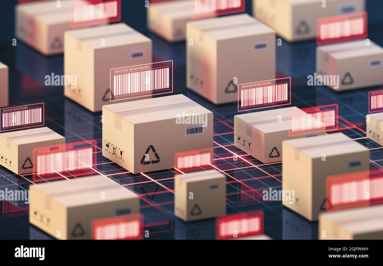 Carton and bar code, commodity inspection and transportation, 3d